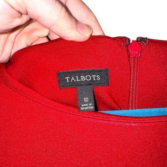 Talbots Crimson Red L/S V-Neck Knit Dress Sz 10 - Picture 2 of 6